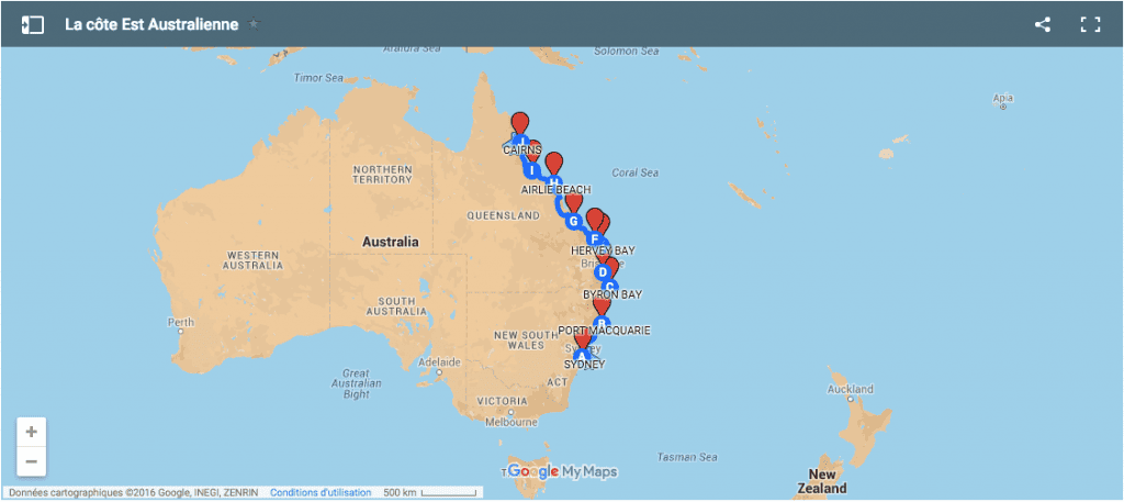 carte cote voyage est australie