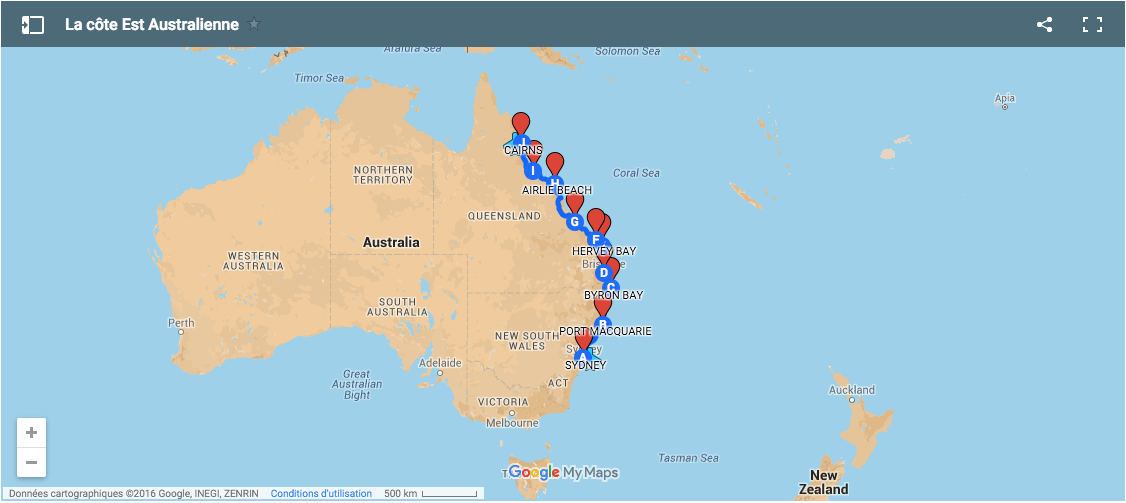 carte cote voyage est australie