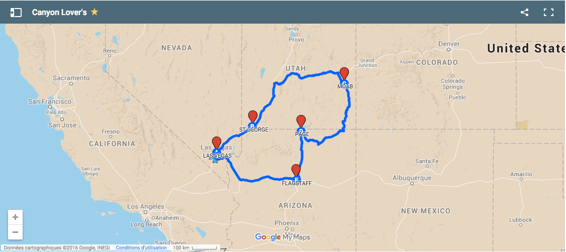 carte canyon etats unis