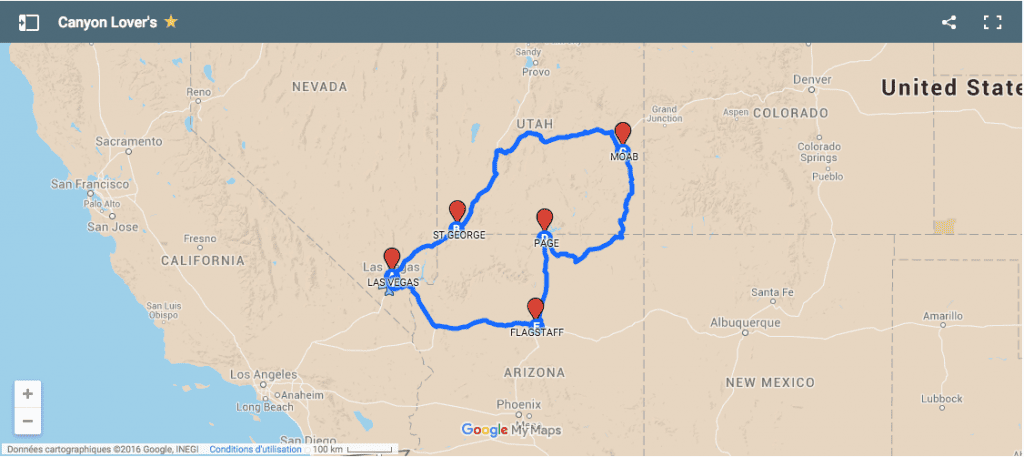 carte canyon etats unis