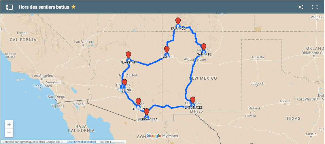 carte voyage états unis côte ouest