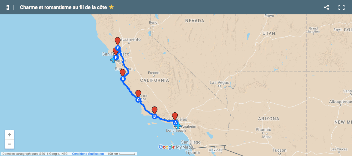 carte voyage états unis côte ouest