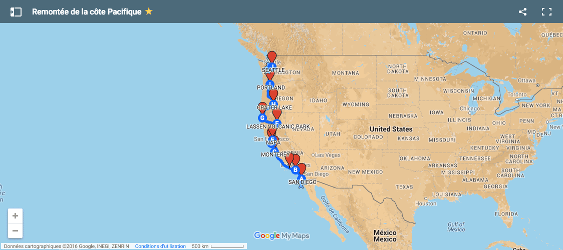 carte voyage états unis côte ouest