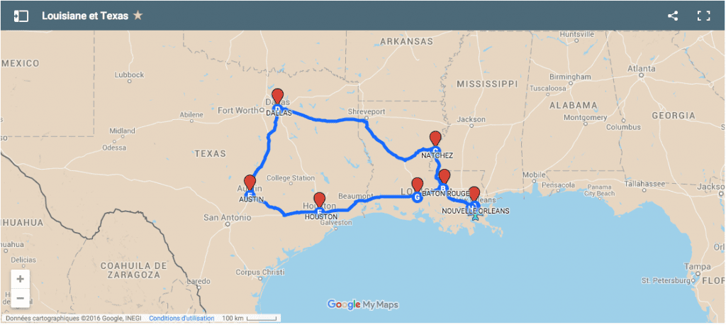 carte road trip texas nouvelle orleans