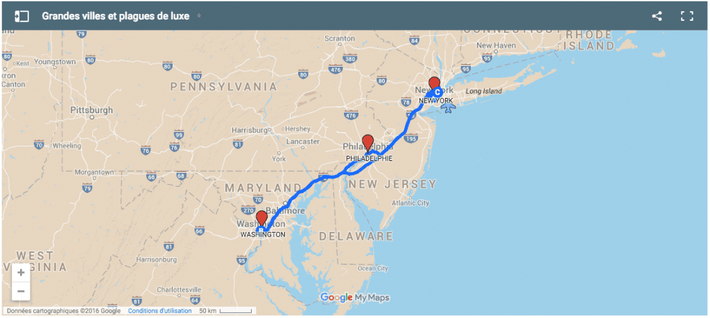 carte road trip états unis est