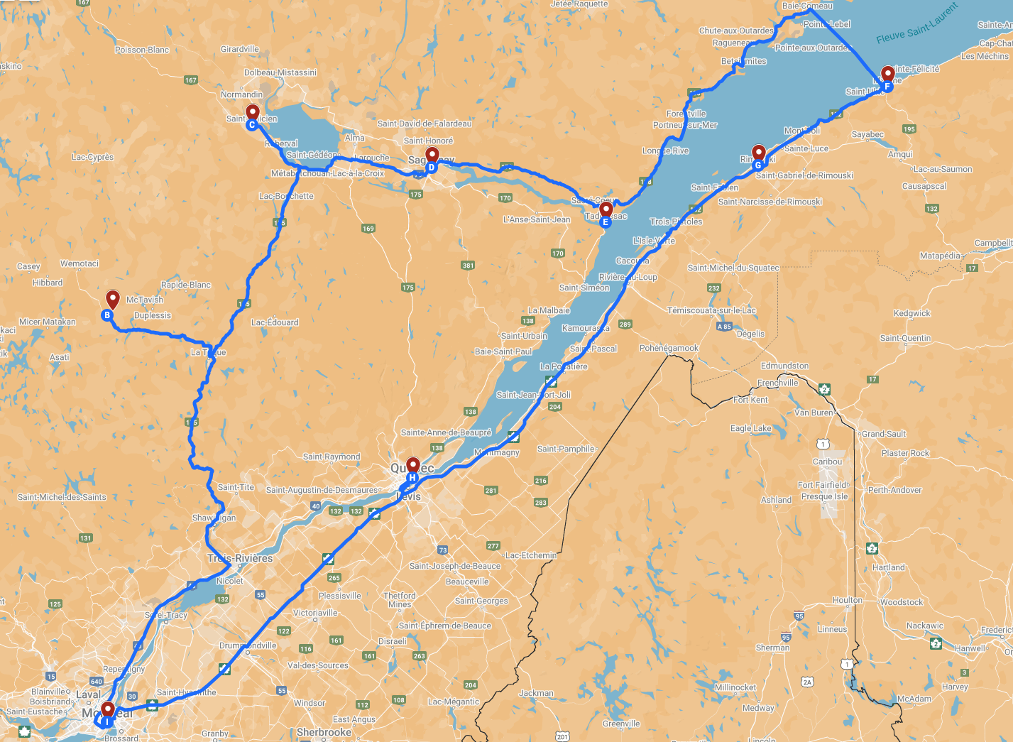 Carte circuit : Escapade au cœur de l'Est canadien