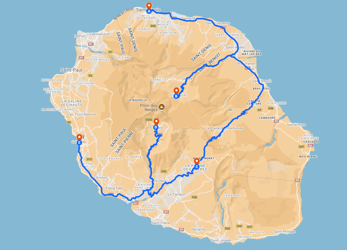 Carte circuit :  L’île de la Réunion