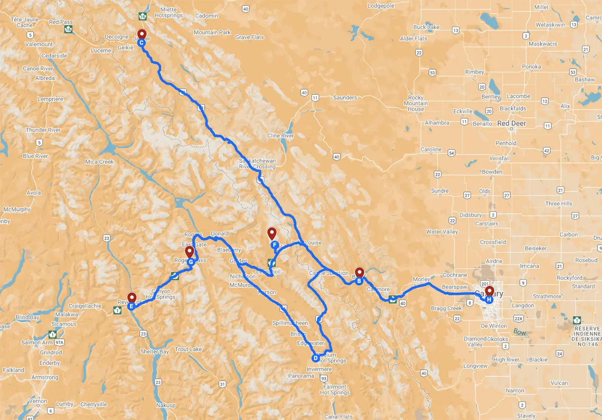 Carte circuit : Calgary et les Parcs Nationaux