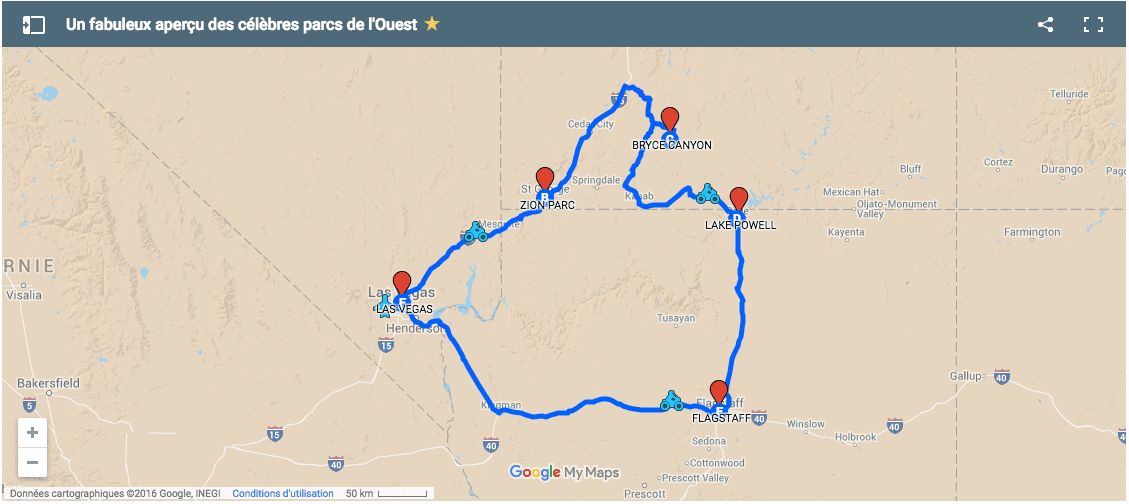 Carte circuit : Un fabuleux aperçu de célèbres parcs de l’Ouest
